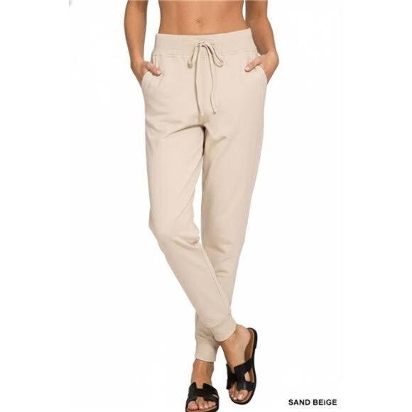 Zenana Drawstring Cotton Joggers with Pockets - Picture 1 of 2